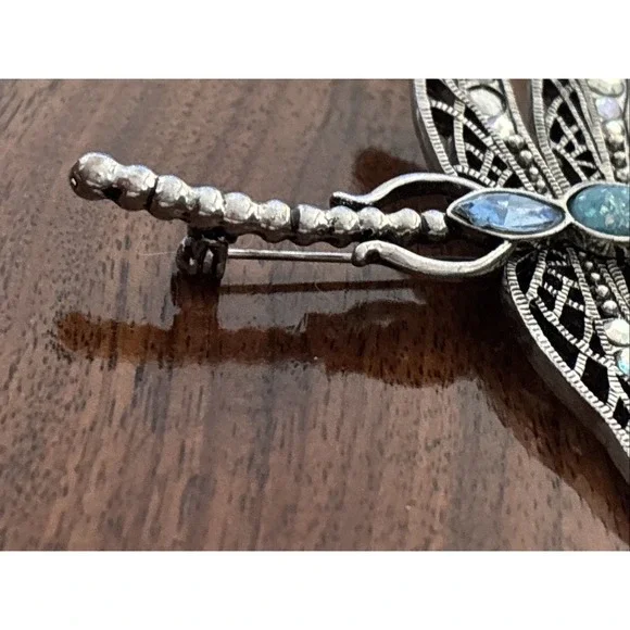 Vintage Brooch Pin Dragonfly Bijouterie Glass Metal - Picture 4 of 10
